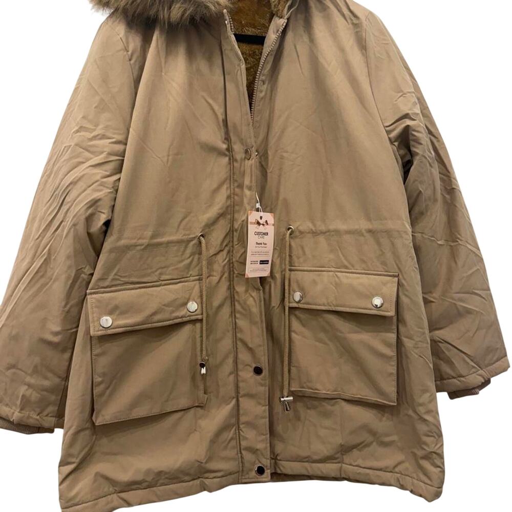 Fashion Nova Khaki Faux Fur Lined Utility Parka